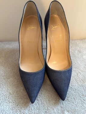 Christian Louboutin Denim Pointed-Toe Pumps - Dark Blue